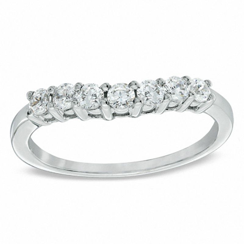Main Image 1 of 1/2 CT. T.W. Diamond Contour Wedding Band in 14K White Gold