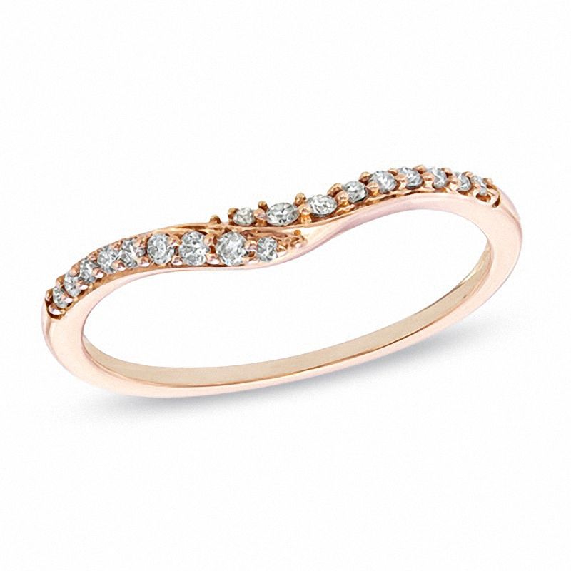 Main Image 1 of 1/8 CT. T.W. Diamond Contour Wedding Band in 14K Rose Gold