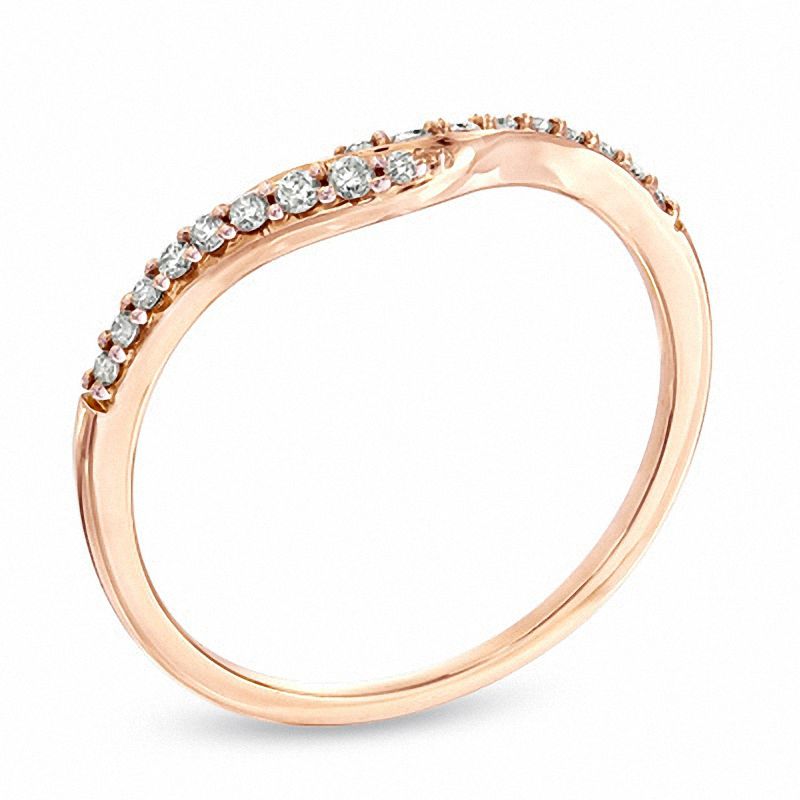 Main Image 2 of 1/8 CT. T.W. Diamond Contour Wedding Band in 14K Rose Gold