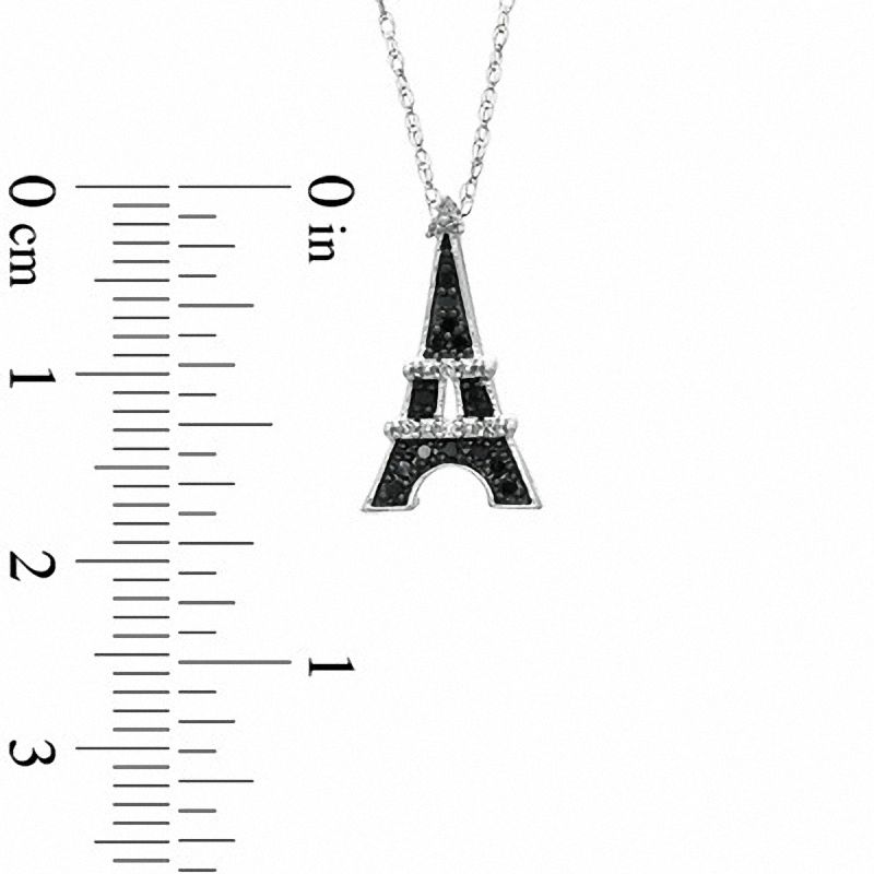 Main Image 2 of 1/10 CT. T.W. Enhanced Black and White Diamond Eiffel Tower Pendant in 10K White Gold