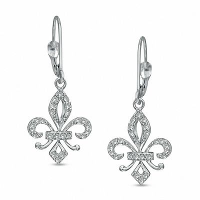 Art Deco Earrings Fleur de Lis Long Ear Dangles Vintage Bronze