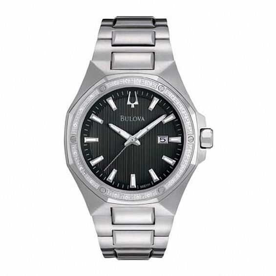 Men's Bulova Diamond Accent Watch with Black Dial (Model: 96E111)