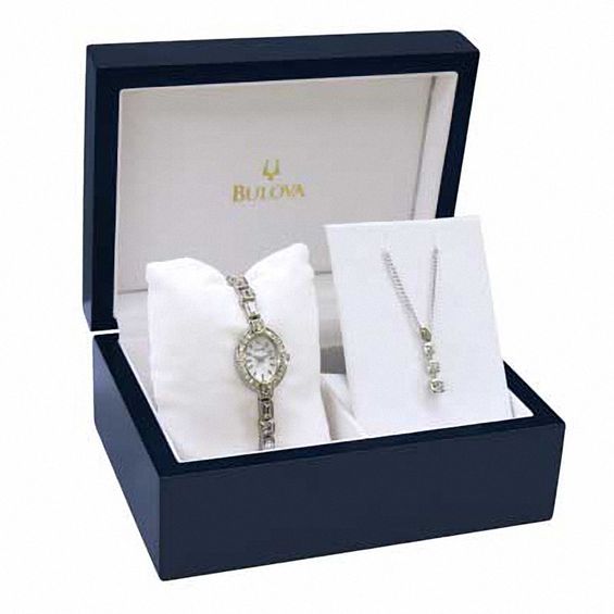 Ladies' Bulova Crystal Accented Watch and Pendant Set (Model: 96T49)