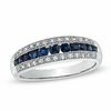 Thumbnail Image 1 of Blue Sapphire and 1/8 CT. T.W. Diamond Three Row Anniversary Band in 10K White Gold
