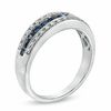 Thumbnail Image 2 of Blue Sapphire and 1/8 CT. T.W. Diamond Three Row Anniversary Band in 10K White Gold