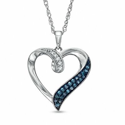 Diamond Heart Pendant Diamond Pendant Necklace 18 Necklace White Gold Necklace Blue /& White Diamond Pendant Rope Chain Gift for Her