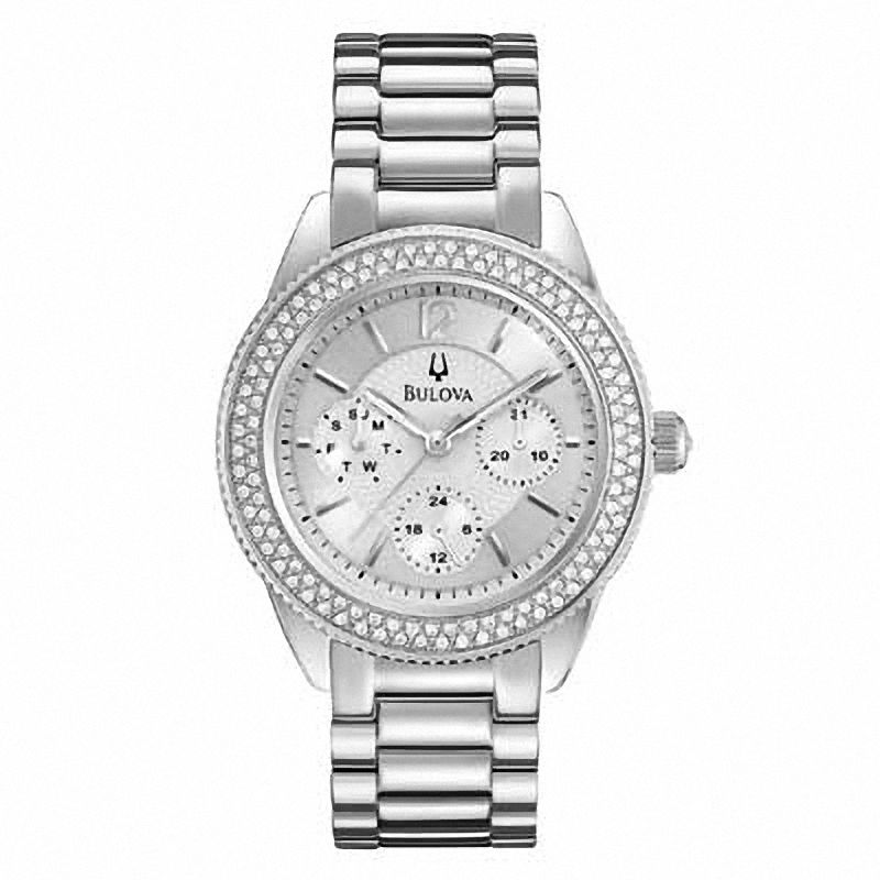 Ladies' Bulova Crystal Accent Watch with Silver-Tone Dial (Model: 96N102)