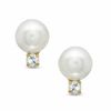 Thumbnail Image 1 of 5.75mm Freshwater Cultured Pearl and Cubic Zirconia Earrings in 14K Gold
