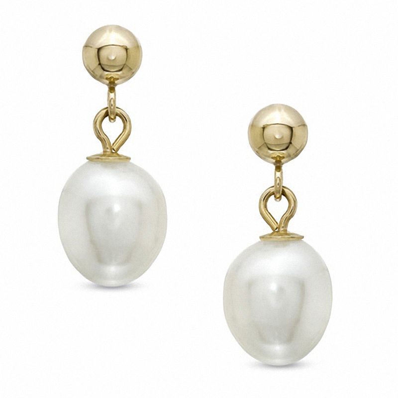 7.0mm Cultured Freshwater Pearl Drop Earrings in 14K Gold