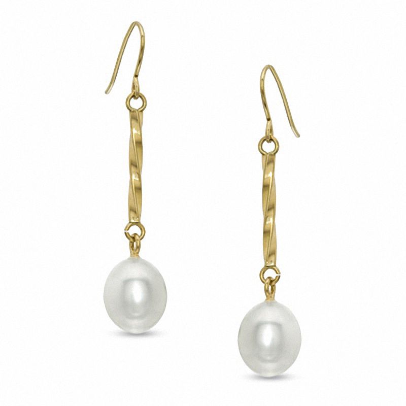 7.0mm Cultured Freshwater Pearl Drop Earrings in 14K Gold