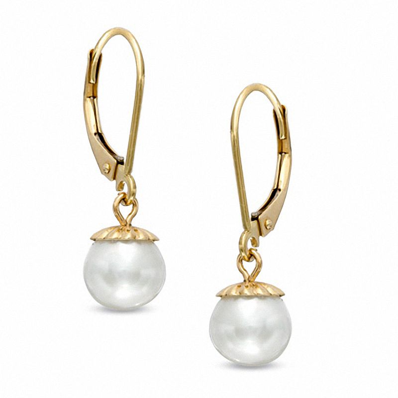 Main Image 1 of 7.25mm Freshwater Cultured Pearl Drop Earrings in 14K Gold