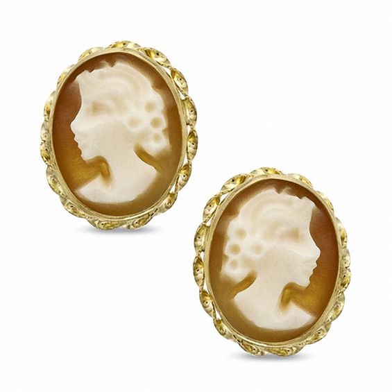 Oval Orange Carnelian Cameo Earrings in 14K Gold