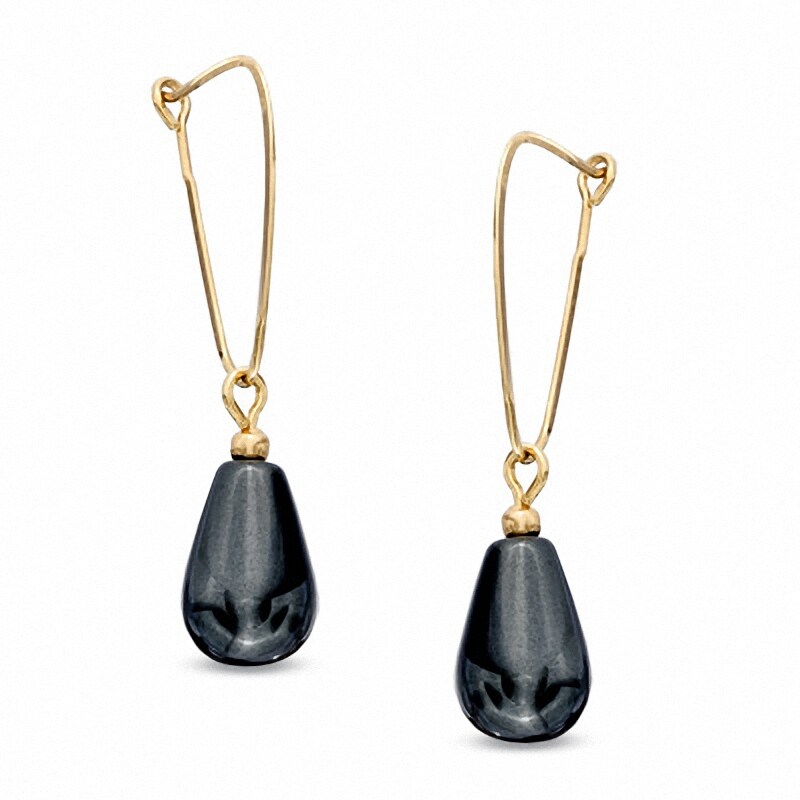 Main Image 1 of Pear-Shaped Hematite Drop Earrings in 14K Gold