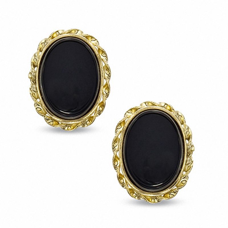 Main Image 1 of Oval Onyx Twist Frame Earrings in 14K Gold
