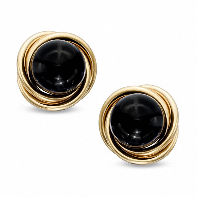 Main Image 1 of 6.0mm Onyx Knot Frame Earrings in 14K Gold