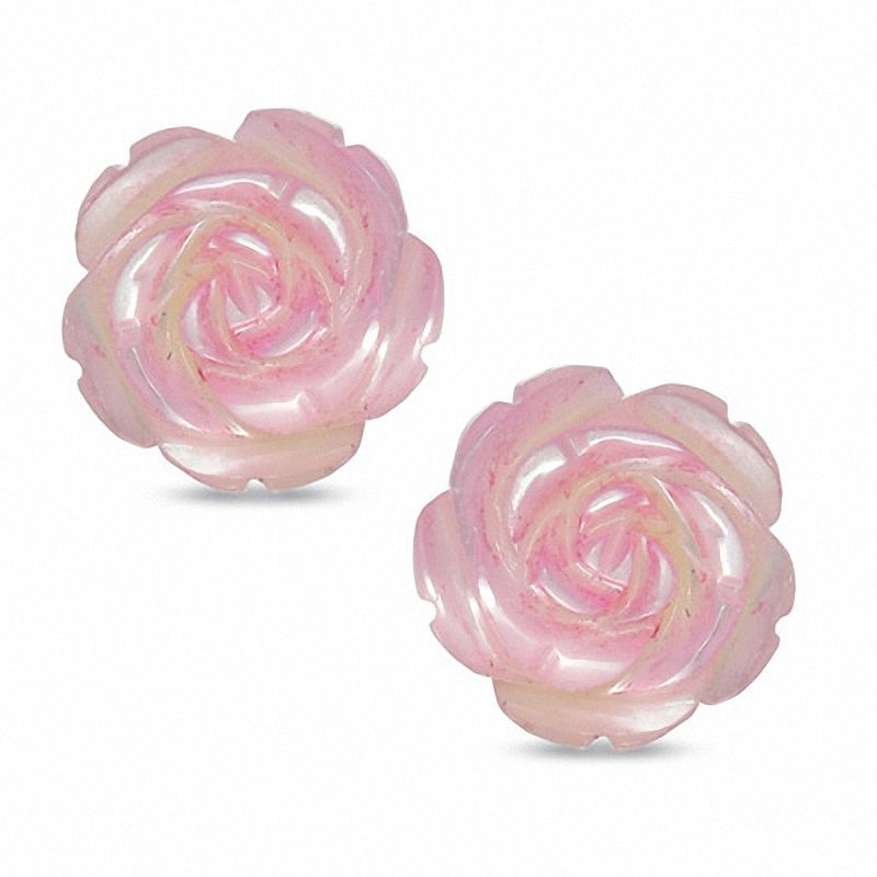 Main Image 1 of 12.0mm Light Pink Mother-of-Pearl Flower Earrings in 14K Gold