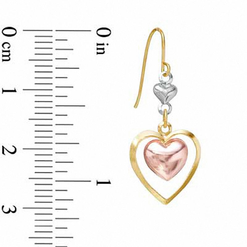 Triple Heart Drop Earrings in 14K Tri-Tone Gold