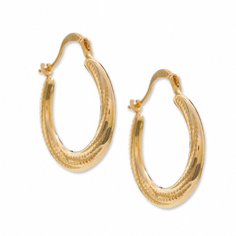Main Image 1 of Beaded Swirl Hoop Earrings in 14K Gold
