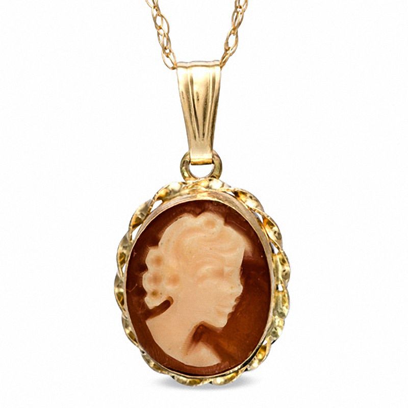 Main Image 1 of Oval Orange Carnelian Cameo Pendant in 14K Gold