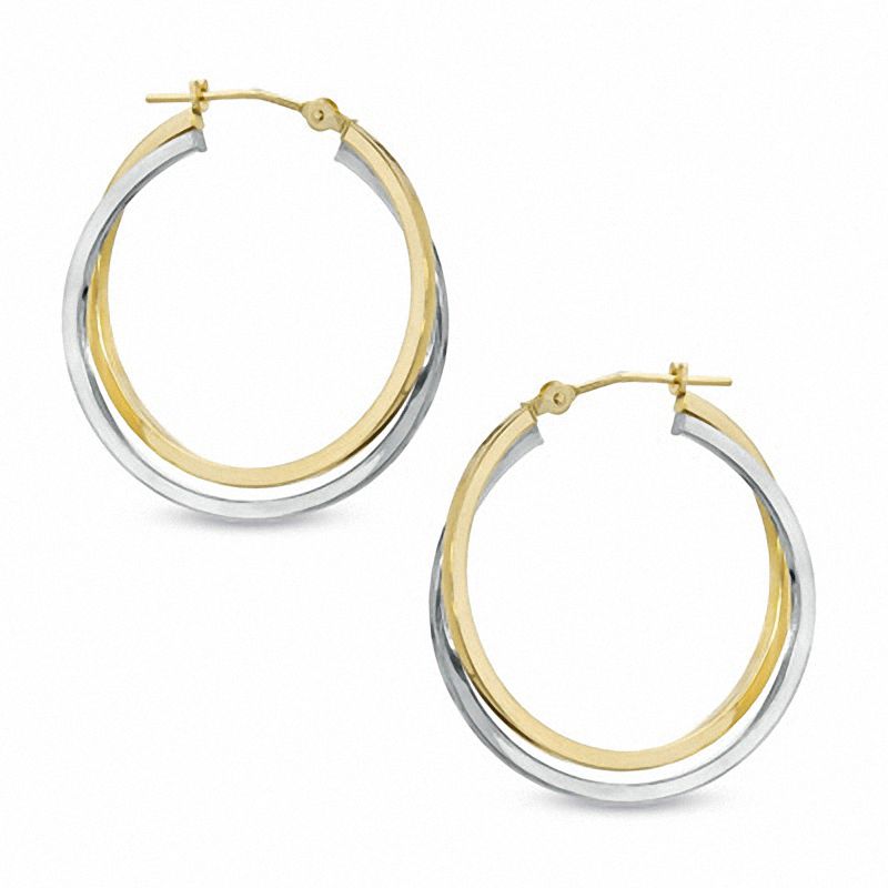 Main Image 1 of Twist Hoop Earrings in 14K Two-Tone Gold