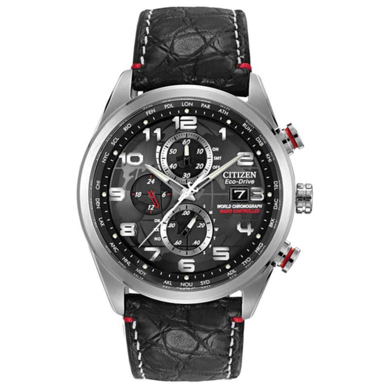 Men's Citizen Eco-Drive® Limited Edition World Chronograph A-T Watch with Black Dial (Model: AT8030-18F)