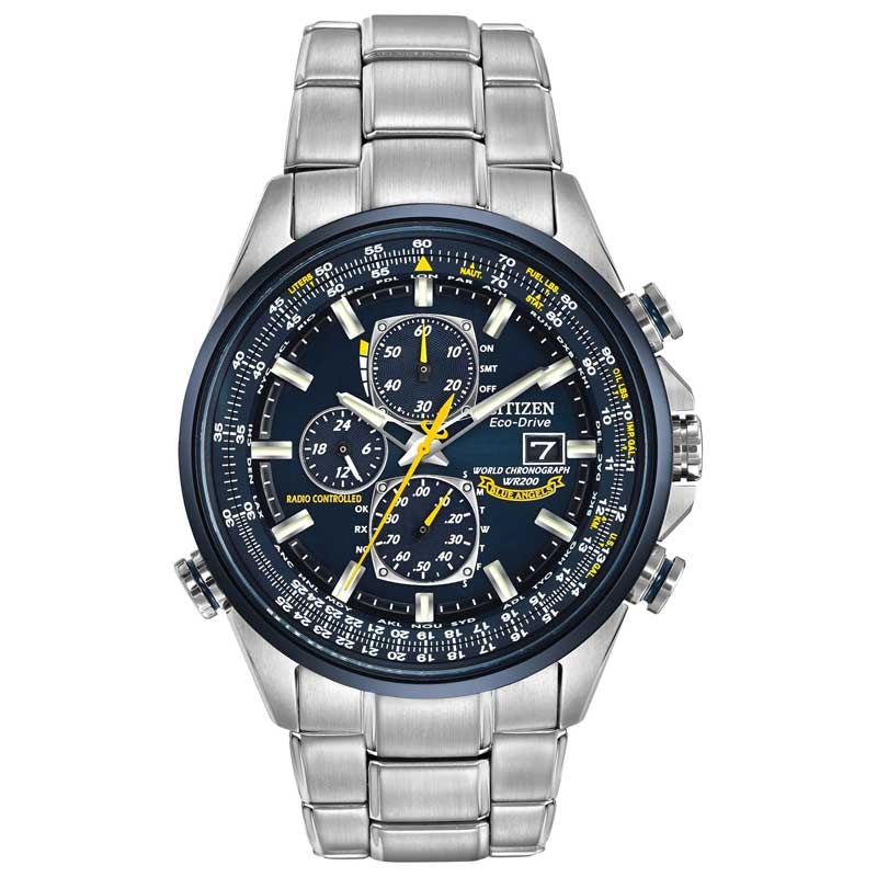 Men's Citizen Eco-Drive® Blue Angels World Chronograph A-T Watch with Blue Dial (Model: AT8020-54L)