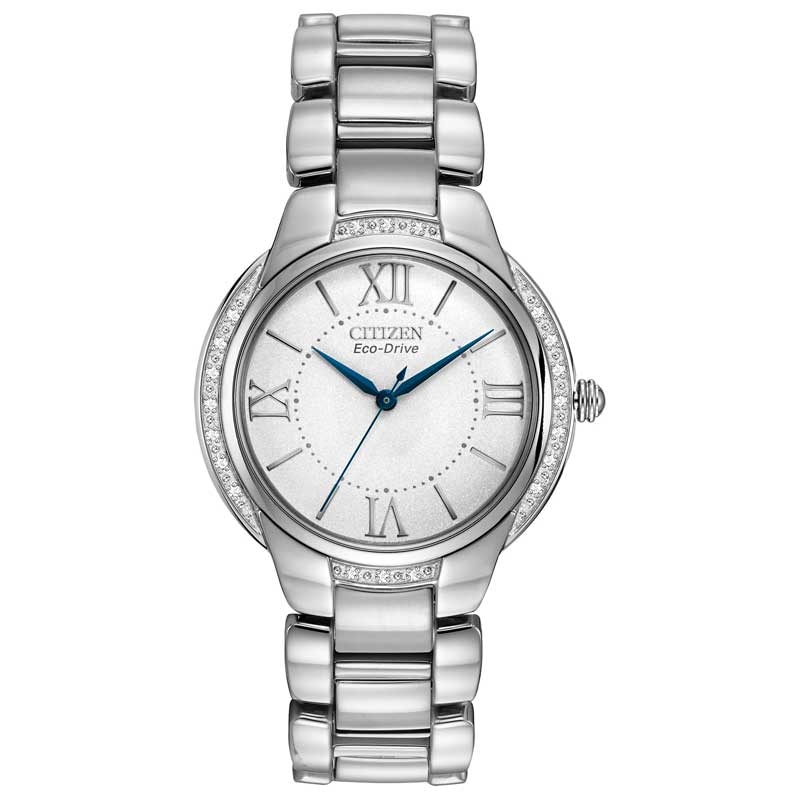 Ladies' Citizen Eco-Drive® Ciena Diamond Accent Watch with Silver Dial (Model: EM0090-57A)