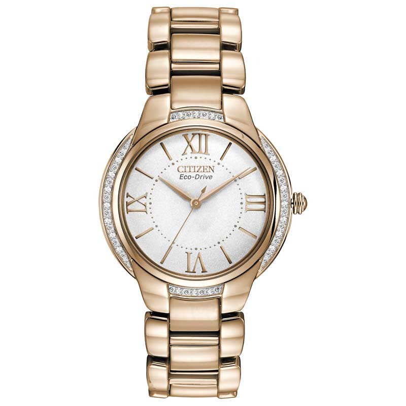 Main Image 1 of Ladies' Citizen Eco-Drive® Ciena Diamond Accent Rose Tone Watch with White Dial (Model: EM0093-59A)