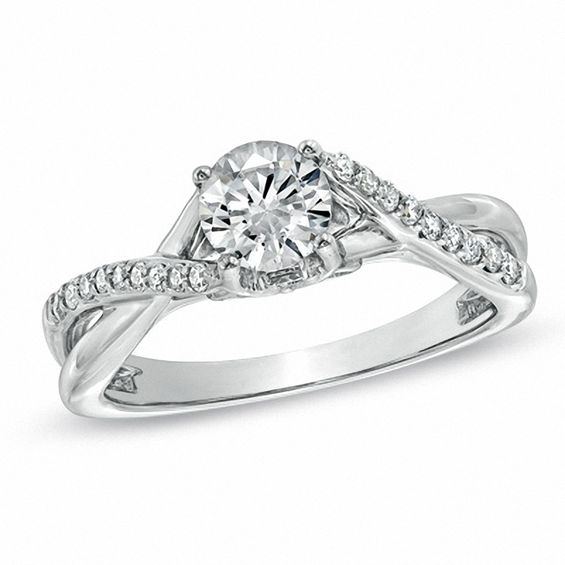 1 CT. T.w. Diamond Twist Shank Engagement Ring in 14K White Gold