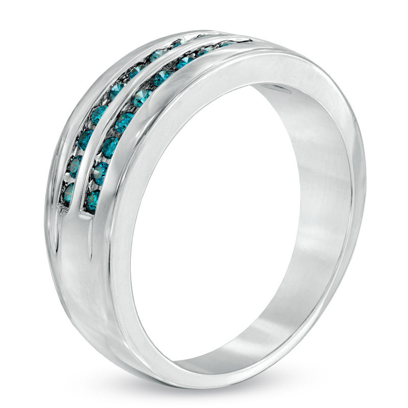 Main Image 2 of 1/2 CT. T.W. Enhanced Blue Diamond Double Row Band in Sterling Silver