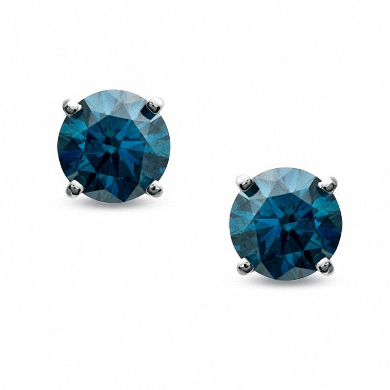 Main Image 1 of 1-1/2 CT. T.W. Enhanced Blue Diamond Solitaire Stud Earrings in 14K White Gold