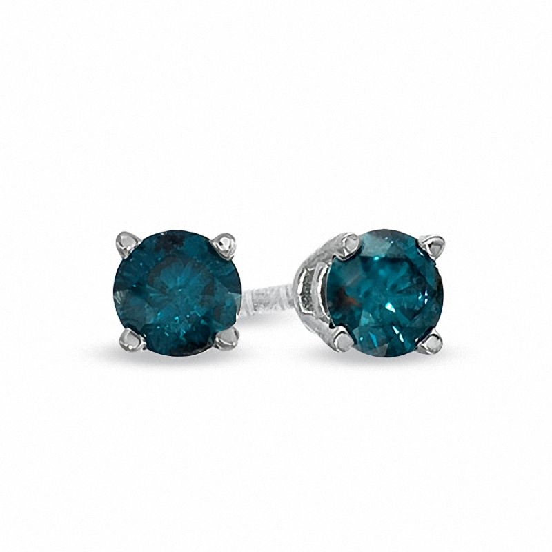 Main Image 1 of 1/4 CT. T.W. Enhanced Blue Diamond Solitaire Stud Earrings in 14K White Gold