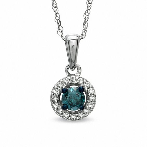 1/4 CT. T.w. Enhanced Blue and White Diamond Frame Pendant in 14K White Gold