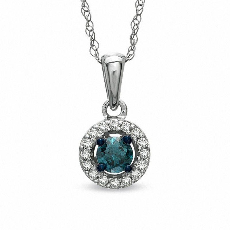 Main Image 1 of 1/4 CT. T.W. Enhanced Blue and White Diamond Frame Pendant in 14K White Gold