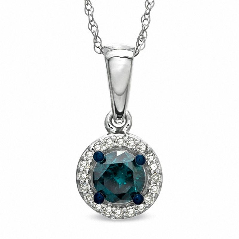 Main Image 1 of 1/2 CT. T.W. Enhanced Blue and White Diamond Frame Pendant in 14K White Gold