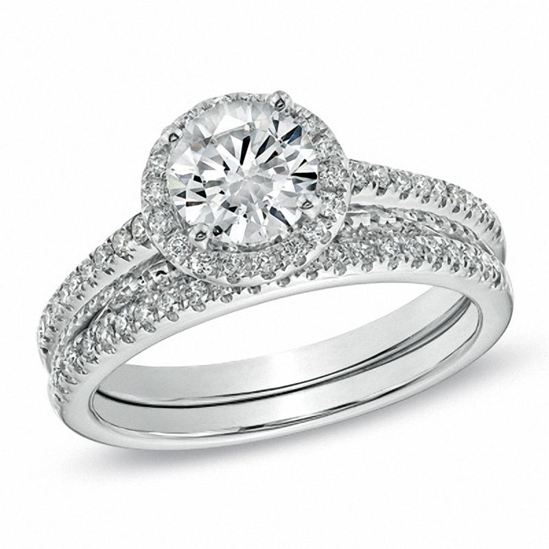 Main Image 1 of 1-1/2 CT. T.W. Certified Diamond Bridal Set in 14K White Gold (I/I1)