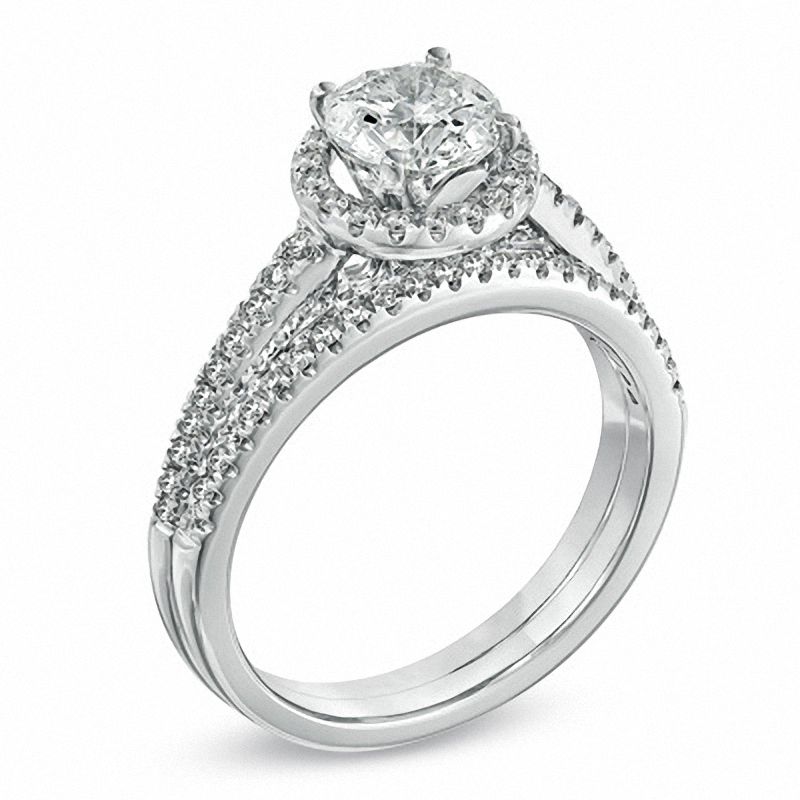 Main Image 2 of 1-1/2 CT. T.W. Certified Diamond Bridal Set in 14K White Gold (I/I1)