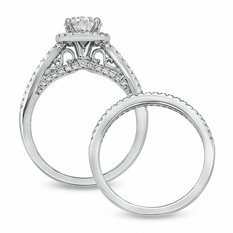 Main Image 3 of 1-1/2 CT. T.W. Certified Diamond Bridal Set in 14K White Gold (I/I1)
