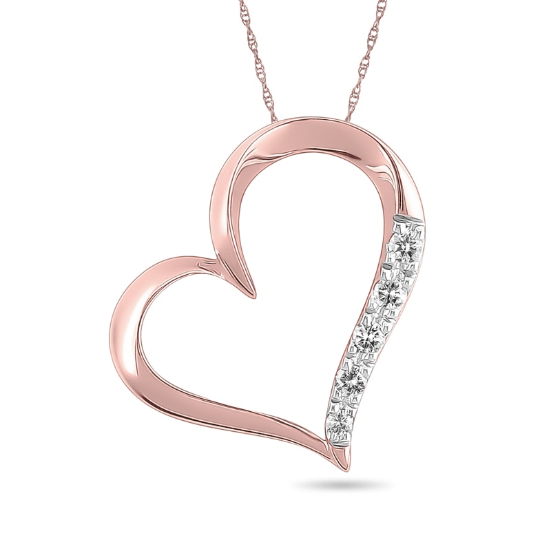 Main Image 1 of 1/6 CT. T.W. Diamond Tilted Heart Pendant in 10K Rose Gold