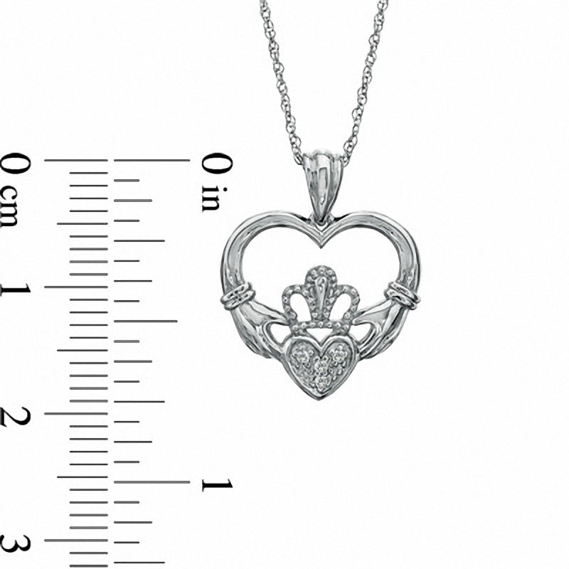 Diamond Accent Claddagh Heart Pendant in 10K White Gold