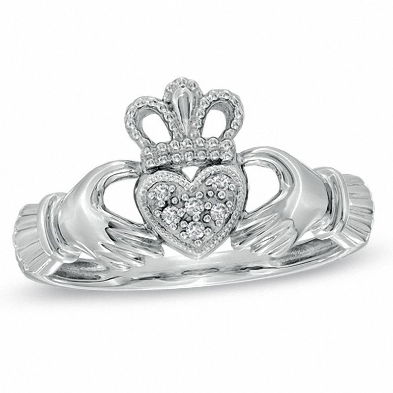 Diamond Accent Claddagh Ring in 10K White Gold