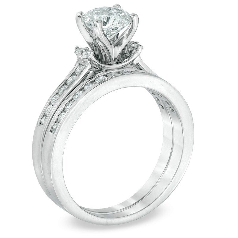 Main Image 2 of 1-1/2 CT. T.W. Certified Diamond Bridal Set in 14K White Gold (I/I1)
