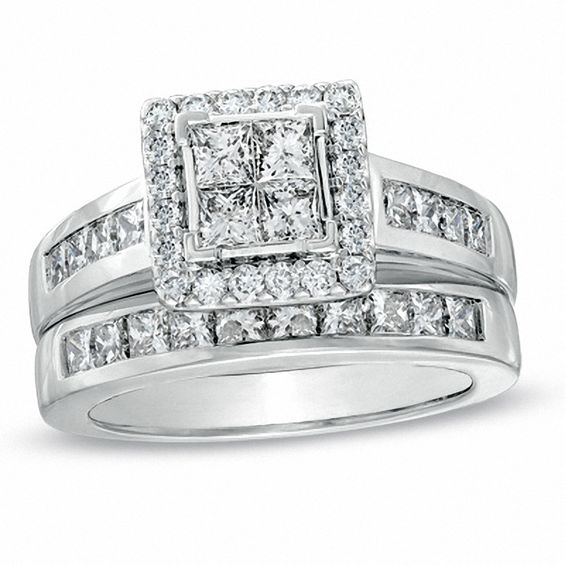 2 CT. T.w. Princess-Cut Quad Diamond Frame Bridal Set in 14K White Gold