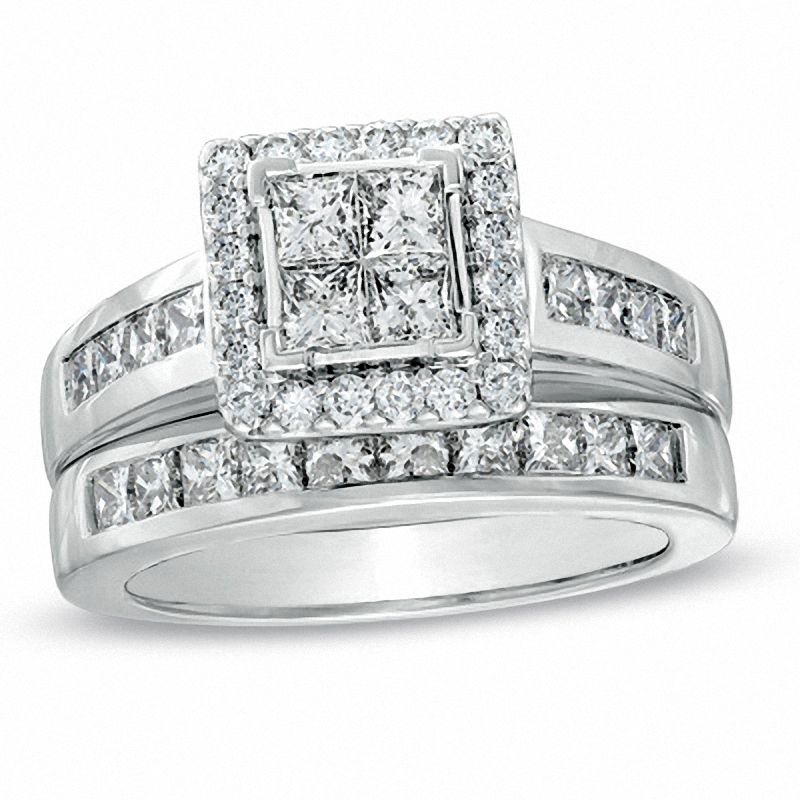 Main Image 1 of 2 CT. T.W. Princess-Cut Quad Diamond Frame Bridal Set in 14K White Gold