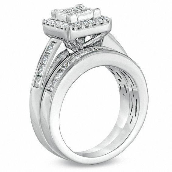 2 CT. T.w. Princess-Cut Quad Diamond Frame Bridal Set in 14K White Gold
