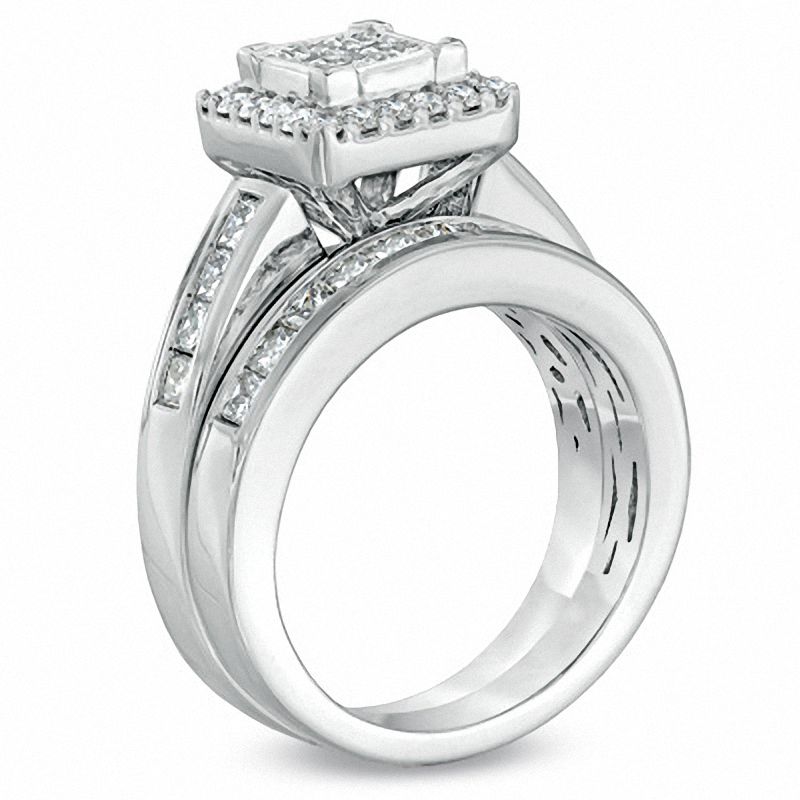 Main Image 2 of 2 CT. T.W. Princess-Cut Quad Diamond Frame Bridal Set in 14K White Gold