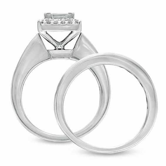 2 CT. T.w. Princess-Cut Quad Diamond Frame Bridal Set in 14K White Gold
