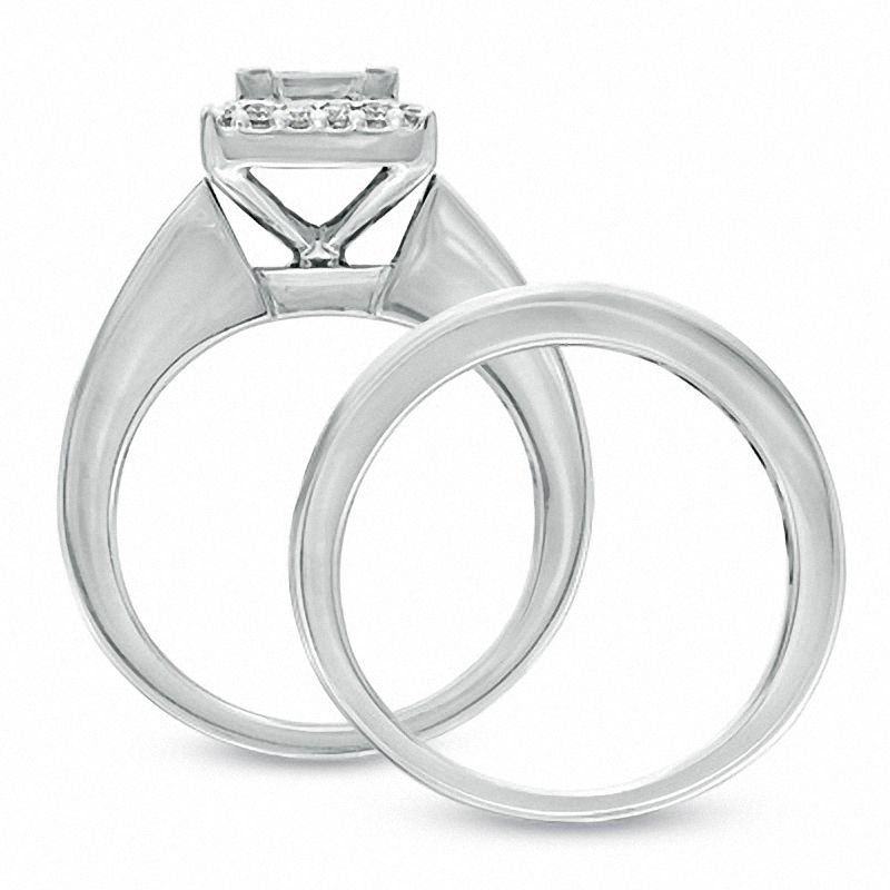 Main Image 3 of 2 CT. T.W. Princess-Cut Quad Diamond Frame Bridal Set in 14K White Gold