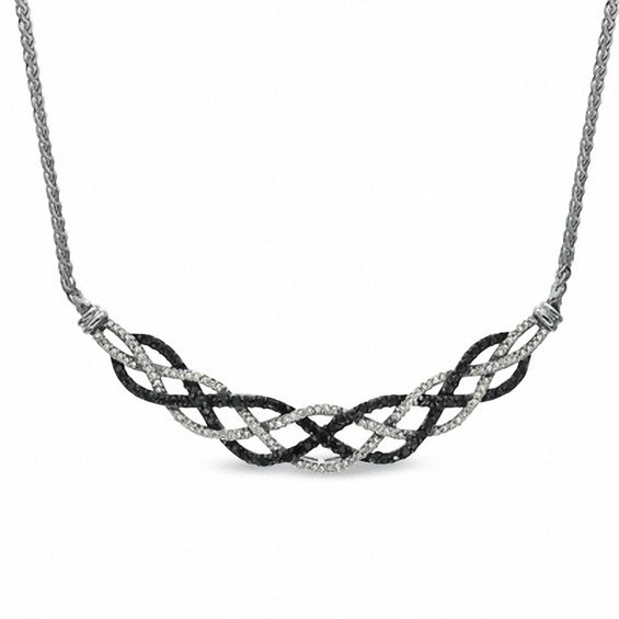 1/2 CT. T.w. Enhanced Black and White Diamond Loose Braid Necklace in Sterling Silver