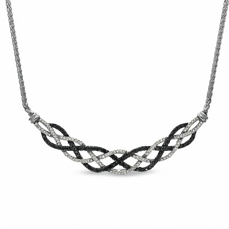 Main Image 1 of 1/2 CT. T.W. Enhanced Black and White Diamond Loose Braid Necklace in Sterling Silver